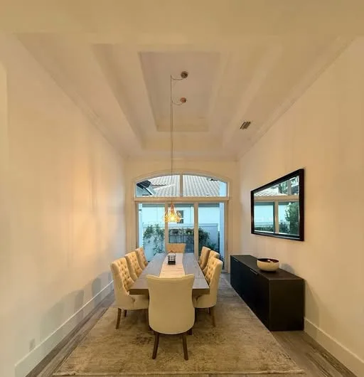 Dining room with a tray ceiling